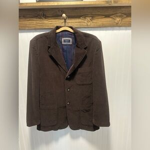 Izod Chocolate Brown Corduroy Blazer Striped Lining Sz L Preppy Professor